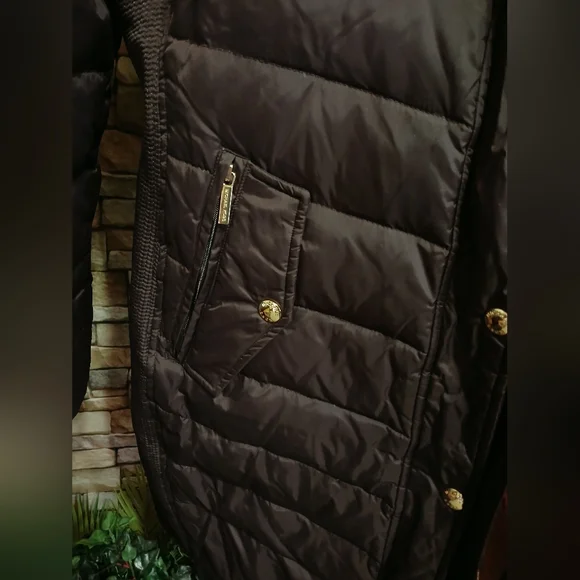 Michael Kors XL Womens Parka Down Filled Brown Quilted Puffer Coat Full Zip - Picture 4 of 9